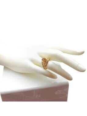 Vintage Avon Golden Filigree Ring with Citrine Crystal Teardrop Size 7 Elegant S